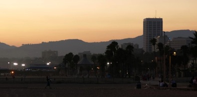 Santa Monica beach at sunset