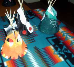mini teepees made by class at Cankdeska Cikana